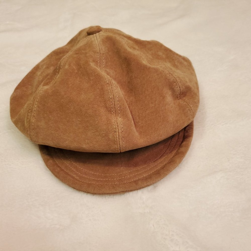 Tan Suede fitted Paperboy Hat